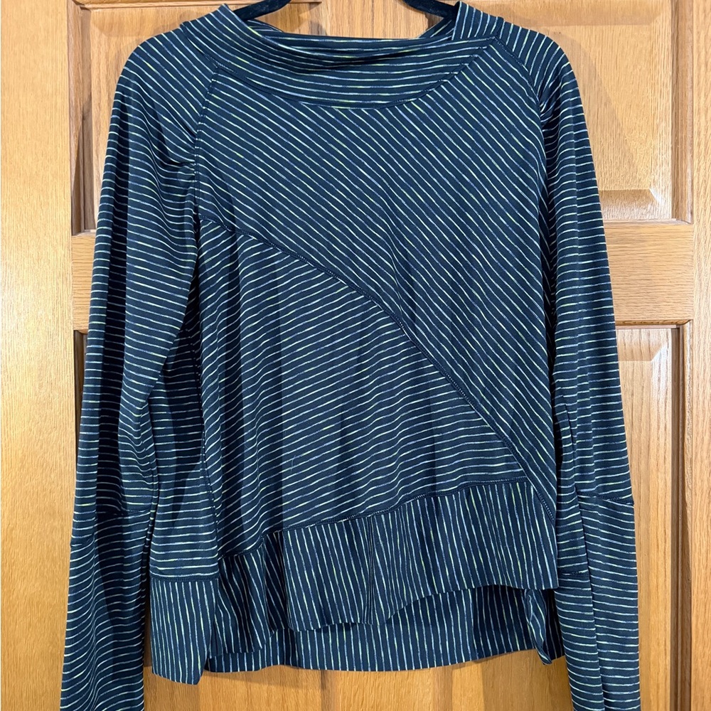 prAna Asymmetrical Stripe Long Sleeve Top XL Black Green